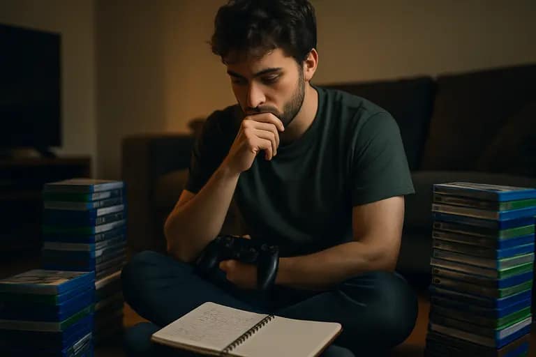 Player holding a controller while viewing a game selection screen