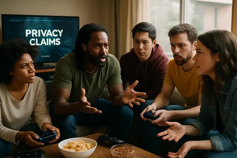 Person reviewing privacy settings with a controller and remote nearby